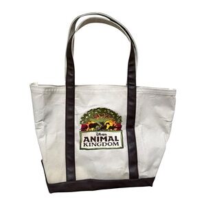 Vintage Y2K Walt Disney World Animal Kingdom Faux Leather Cream Canvas Tote Bag